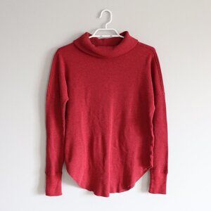 TNA Women's Sz S Red Cowl‎ Neck Oversized Waffle Knit Pullover Thermal Top